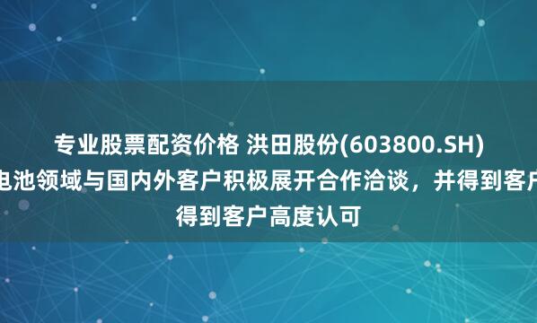 专业股票配资价格 洪田股份(603800.SH)：在固态电池领域与国内外客户积极展开合作洽谈，并得到客户高度认可